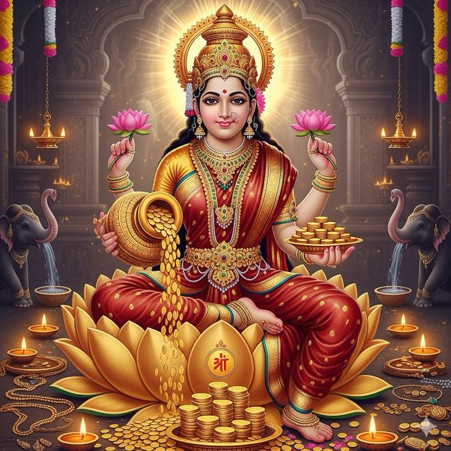 Goddess Lakshmi puja with a decorated kalash