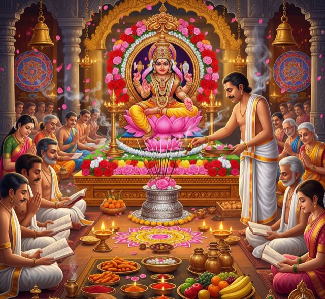 Devotional puja with lamps